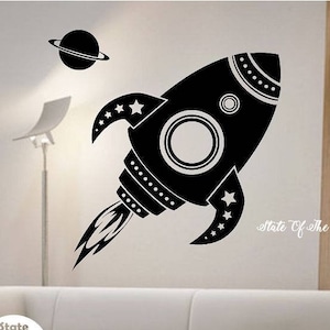Rocketship Wall Decal Sticker Art Decor Bedroom Design Mural interior design stars space station sky kids room rocket spaceship home decor