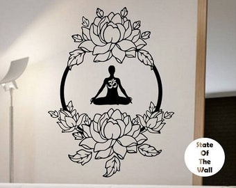 Lotus Wall Decal MEDITATION Sticker Art Decor Bedroom Design Mural interior design buddha namaste yoga peace lotus flower OM ohm