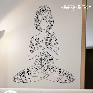 Meditating Yoga Wall Decal Flower namaste Vinyl Sticker Art Decor Bedroom Design Mural flower Buddha namaste yoga living room