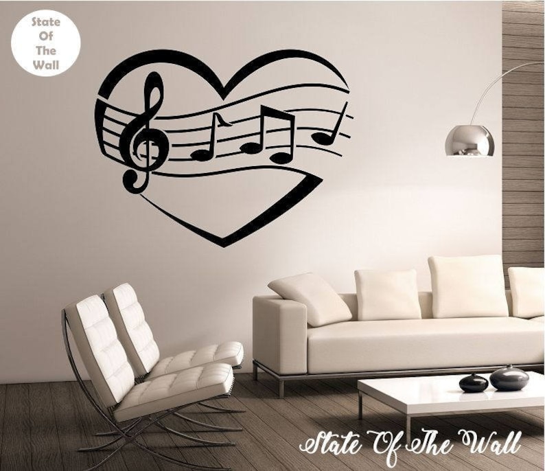 I Heart Music Wall Decal Vinyl Sticker Art Decor Bedroom Design Mural interior design music notes love image 1