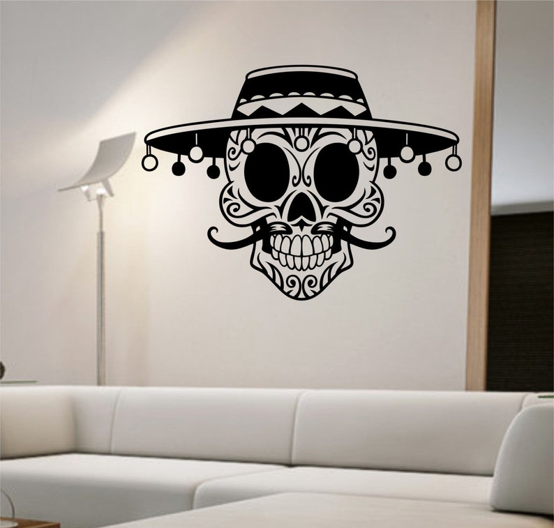 Mustache Sugar Skull Vinyl Wall Decal Sticker Art Decor Etsy