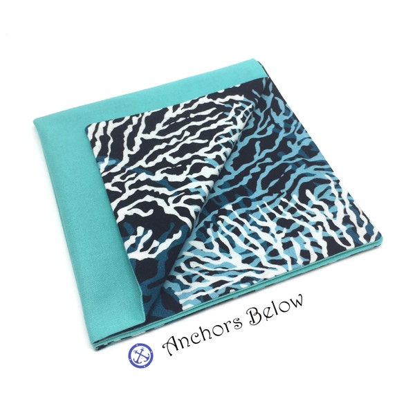 Teal Coral Pocket Square, Teal Pocket Square, Nautical Pocket Square, Coral Reef Pocket Square, Double Sided Pocket Square, Beach Wedding