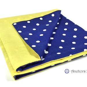 Cotton Pocket Square, Navy Blue Pocket Square, White Polka Dots Pocket Square, Yellow Pocket Square Double Sided, Military Ball, Anniversary