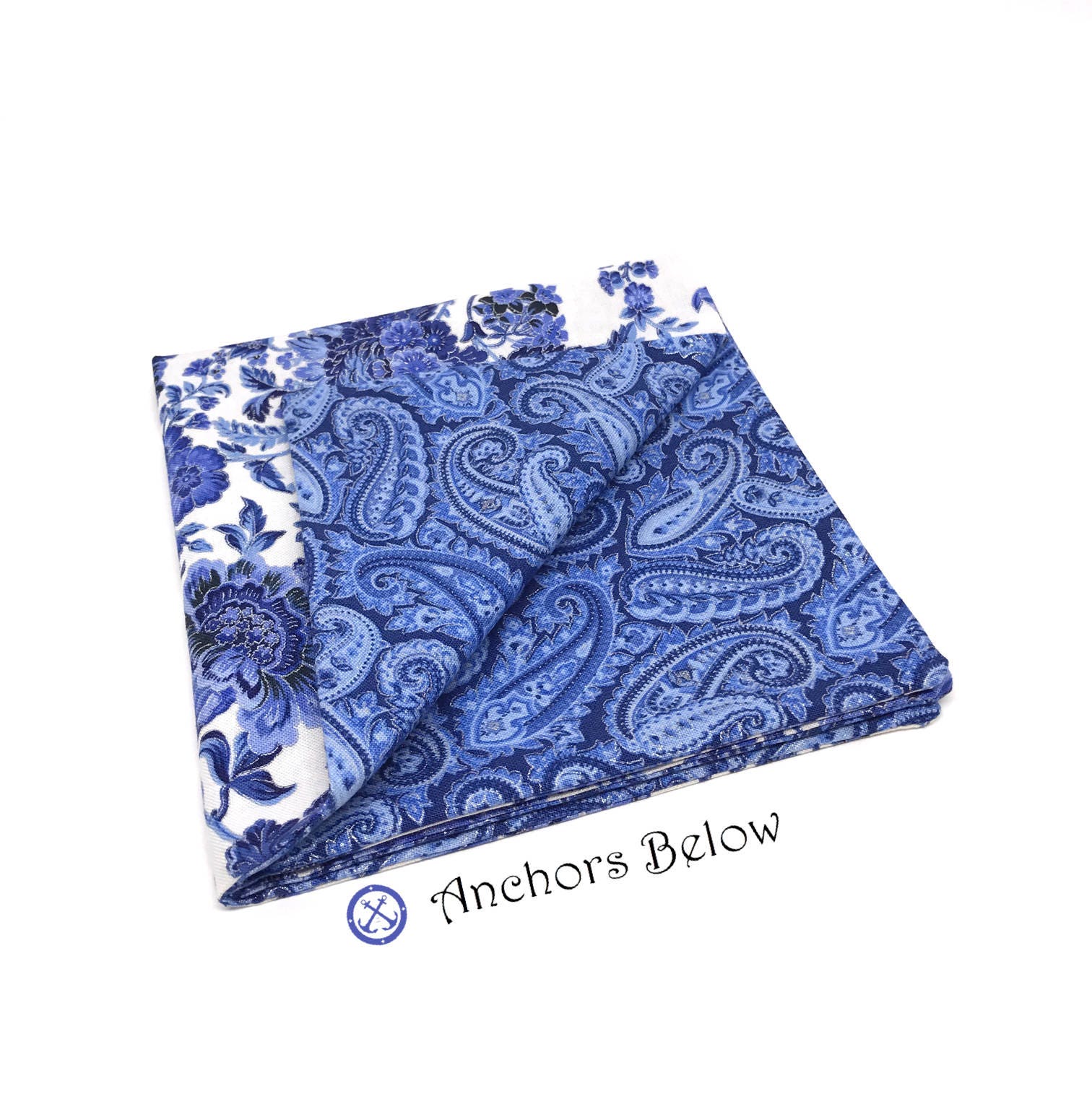 Blue Paisley Pocket Square Blue Floral Pocket Square Double - Etsy
