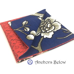 Cherry Blossom Pocket Square, Floral Pocket Square, Navy and Coral Pocket Square, Double Sided Pocket Square, Reversible, Suit and Tie