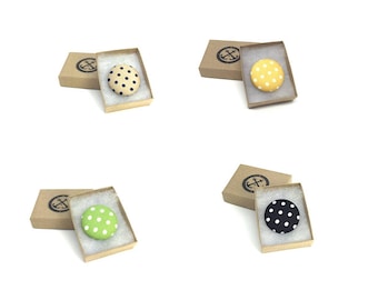 Magnetic Lapel Pin, Medium Polka Dot Lapel Pin, Blue Scarf Fastener, Yellow Boutonniere Green Fabric Button Pin, Black Suit Jacket Accessory