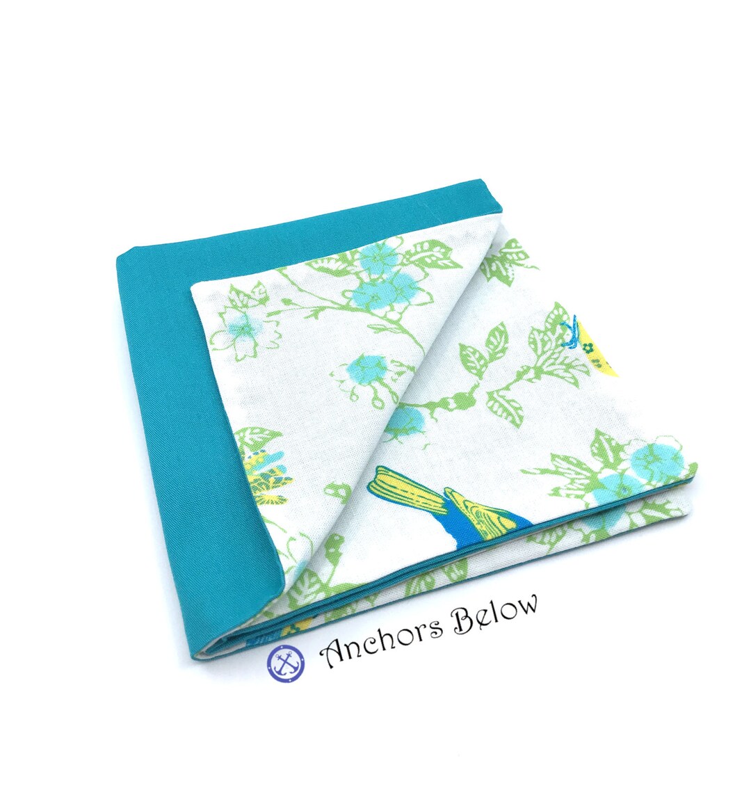 Bird Pocket Square, Teal Pocket Square, Cotton Pocket Square, Special ...