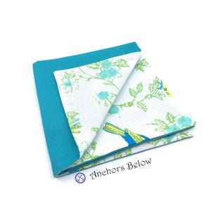 Bird Pocket Square, Teal Pocket Square, Cotton Pocket Square, Special Occasion Wedding, Birdcage Wedding, Garden Wedding, Groomsmen Gift