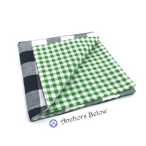 Green Gingham Pocket Square, Black Checker Pocket Square, Preppy Pocket Square, Double Sided Pocket Square