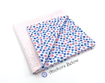 Blue and Pink Floral Pocket Square, Pink and White Gingham Pocket Square, Easter Pocket Square, Spring Double Sided Pocket Square