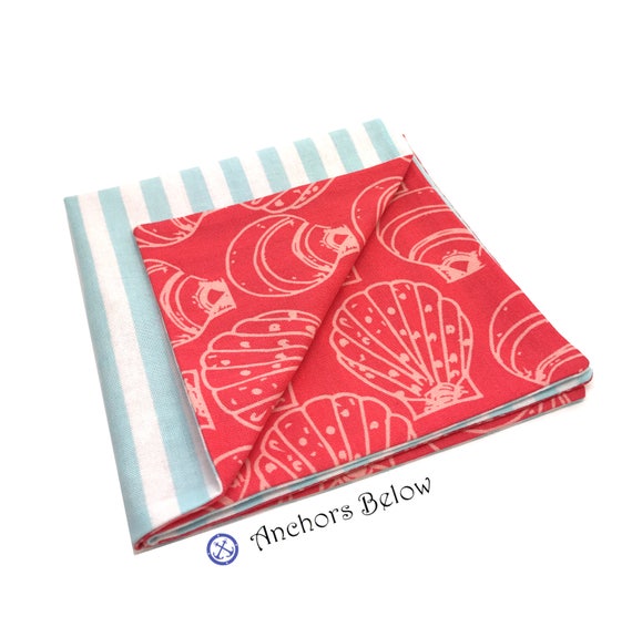 NEW Pocket Square Checks Polka Dots Nautical Red Blue Reversible Gift Cotton