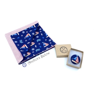 America Pocket Square, Sailboat Pocket Square, Red Seersucker Pocket Square, Summer Pocket Square, Double Sided Pocket Square