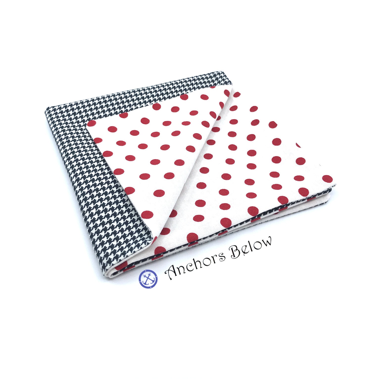 Crimson Polka Dot Pocket Square, Houndstooth Pocket Square, Crimson Pocket Square, Black Houndstooth Pocket Square