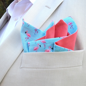 Flamingo Einstecktuch, Rosa Einstecktuch, Frühling Einstecktuch, Blau Einstecktuch, Hochzeit am Strand, Groomsmen Geschenk, Resort Wear