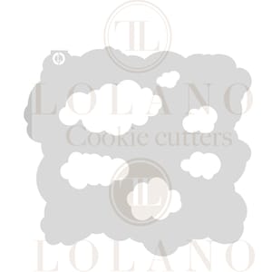 May include: A set of cookie cutters shaped like clouds. The cutters are made of metal and are designed to cut out shapes from dough.