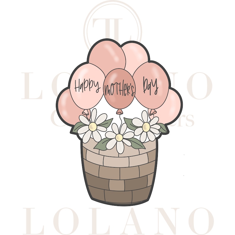 以下が含まれることがあります： 「Happy Mother's Day」と書かれたピンクの風船が入った、花瓶の形をしたクッキーカッターです。