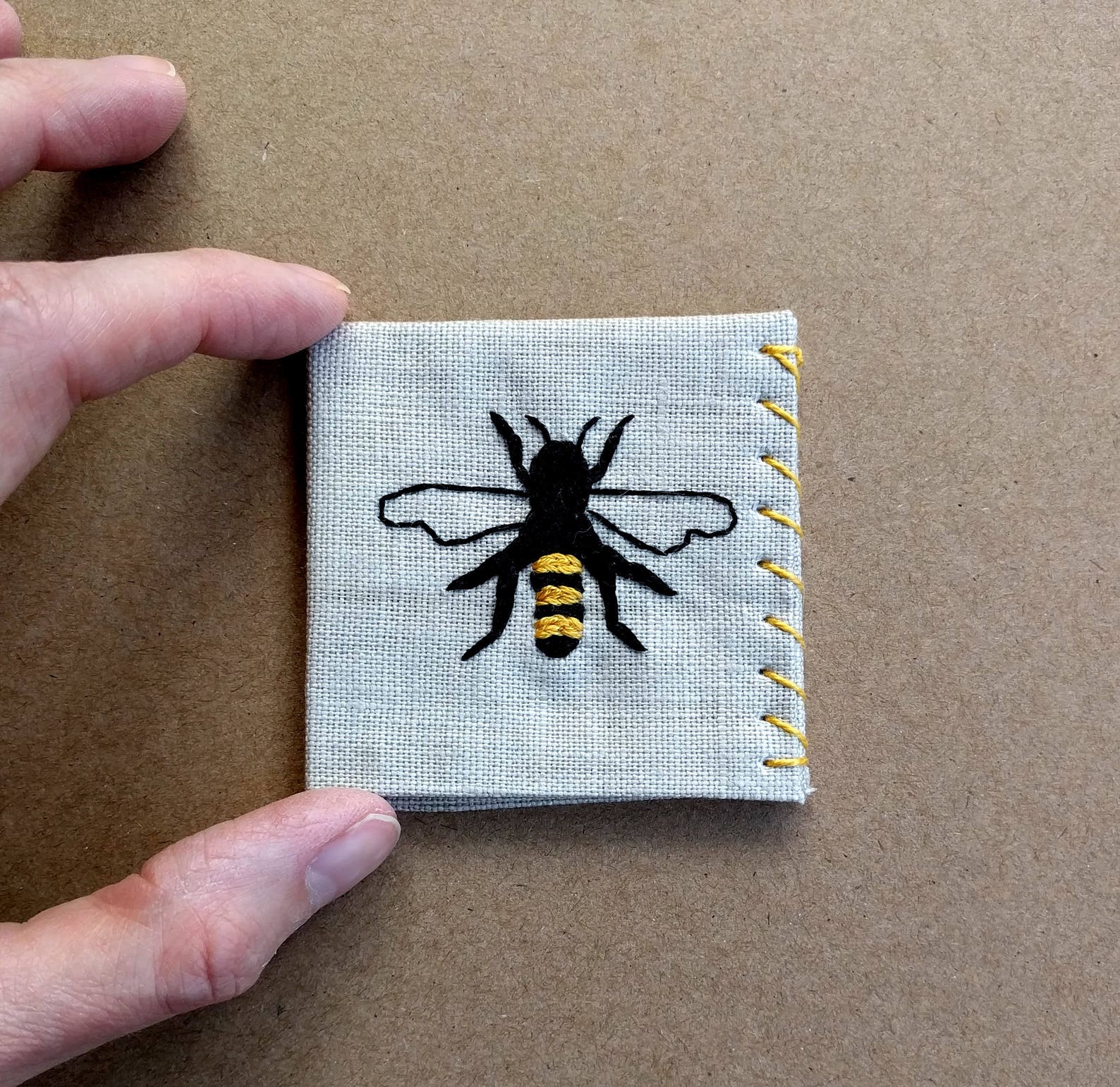 Hand Embroidered Linen Corner Bookmark Honey Bee Etsy
