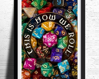 Colorful D&D Dice Poster: RPG Wall Art for Dungeon Masters and DND Players