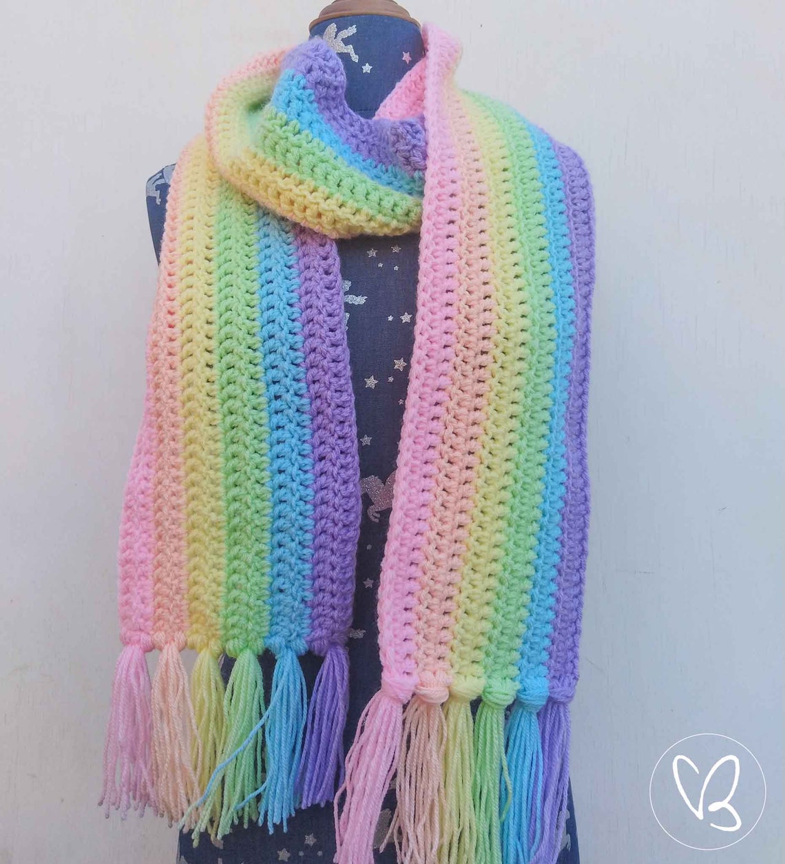Rainbow Tasseled Scarf Pastel Rainbow Tasseled Scarf Winter Etsy