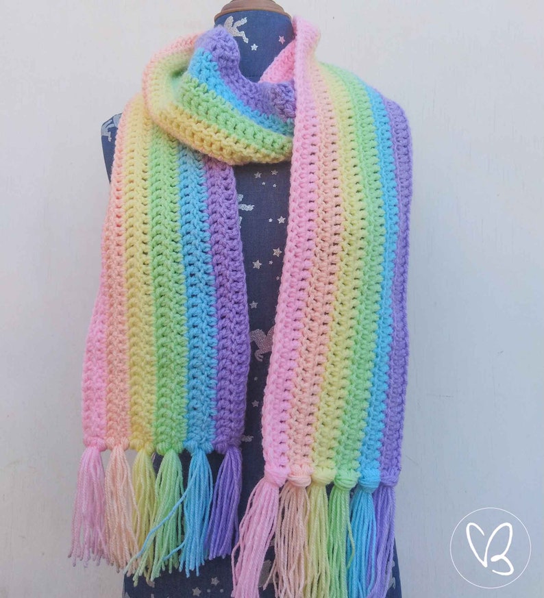 Rainbow Tasseled Scarf, Unicorn Scarf, Pastel Rainbow, Tasseled Scarf, Winter Scarf, Rainbow Scarf, Unicorn Inspired, Premium Quality Yarn Adult Size