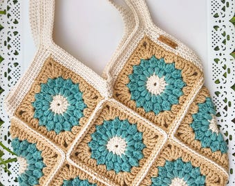 Granny Square Market Bag - Matching Bags - Mother Daughter Bags - Cotton Bag - Market Bag - Reusable Market Bag - Boho Bag - Flower Inspired