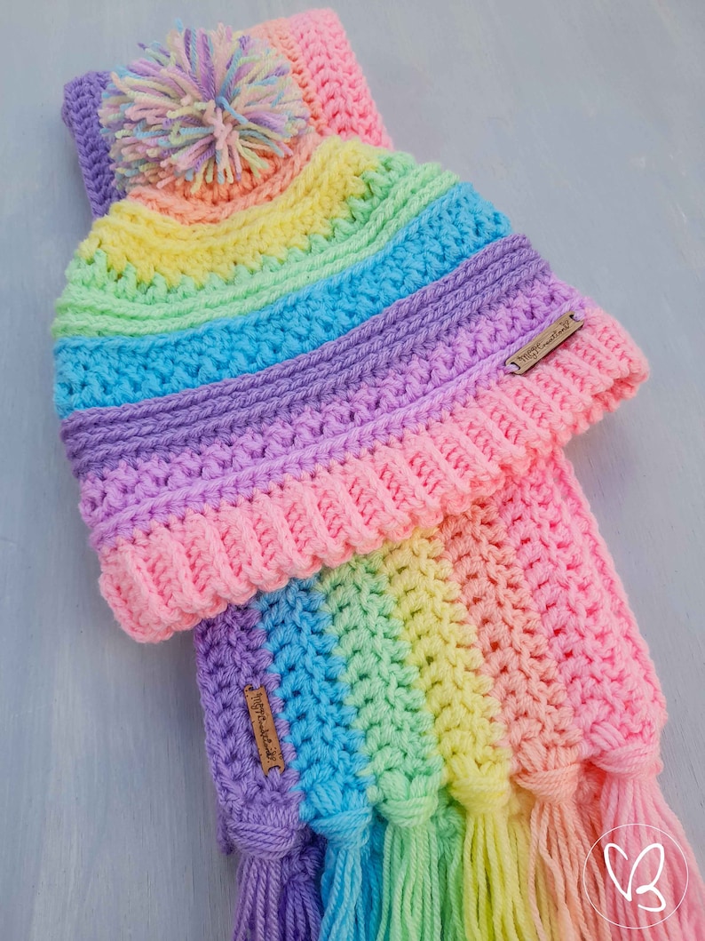 Rainbow Tasseled Scarf, Unicorn Scarf, Pastel Rainbow, Tasseled Scarf, Winter Scarf, Rainbow Scarf, Unicorn Inspired, Premium Quality Yarn image 9