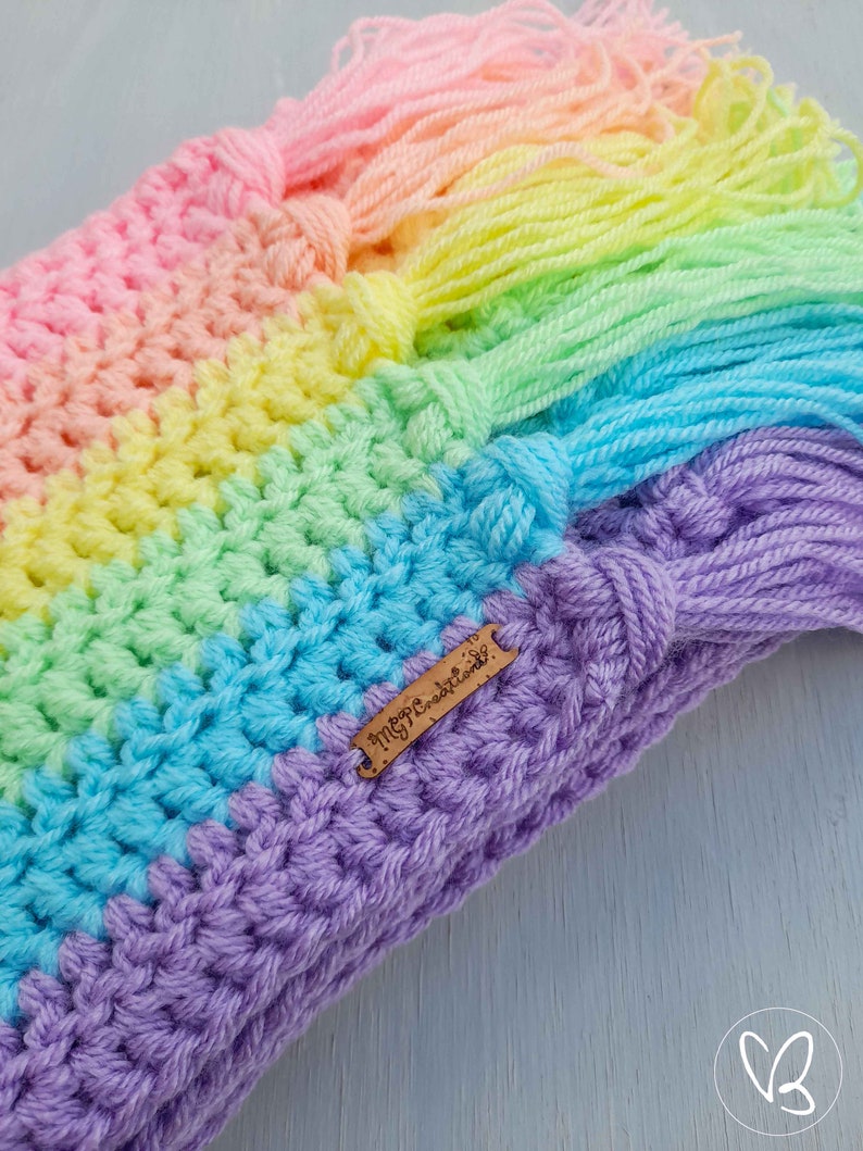 Rainbow Tasseled Scarf, Unicorn Scarf, Pastel Rainbow, Tasseled Scarf, Winter Scarf, Rainbow Scarf, Unicorn Inspired, Premium Quality Yarn image 2