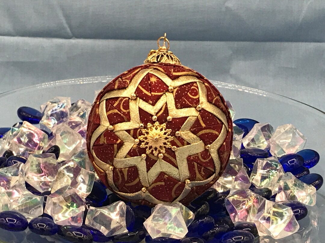 Quilted Red and Gold Ornament Handmade Tree Ornament Fabric Ornament Keepsake Ornament Textile