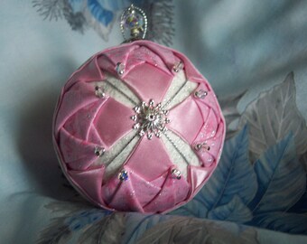 Pink Bethlehem Star Quilted No Sew Ornament Handmade Pink Fabric Ornament Christmas Tree Decoration Non breakable
