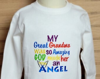 Grandma Angel Shirt for Kids, Great Grandma Gift by Baby Shirt, Emroidered Name Birthday Shirt Gift - Infant shirt, Toddler Shirt