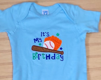 Kids Birthday Bodysuit - Embroidered Baseball Baby Bodysuit - Personalized Kid Onesie, Baby Birthday Gift Bodysuit with Personalized Name