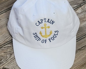 Ship of Fools Hat, Anchor Hat, Sailor Hat, Infant Hat, Toddler Youth Cap Hat, Embroidered Baseball Cap Hat, Personalized Caps, Kids Cap Sets