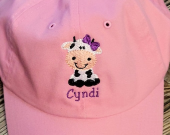 Moo Cow Cap for Little Girl - Cow Embroidered Personalized Name Kids Cap Hat - Toddler Cow Baseball Hat -  Baby Girl Cow Cap Hat Gift