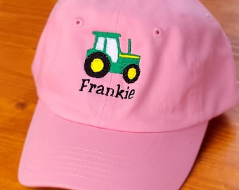 Pink Tractor Birthday Gift, Personalized Tractor Baseball Hat Cap Gift, Personalized Infant Toddler Youth Cap Hat Gifts, Custom Baseball Cap