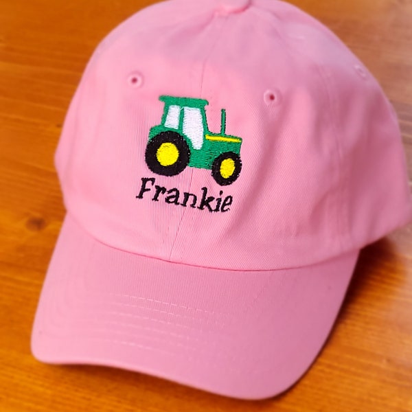 Pink Tractor Birthday Gift, Personalized Tractor Baseball Hat Cap Gift, Personalized Toddler Youth Cap Hat Gifts, Custom Baseball Cap