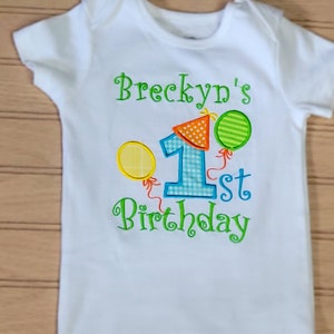 Custom Embroidered Party Balloon First Birthday Onesie, Personalized 1st Birthday Girl Boy Bodysuit, Photo Shoot Prop Outfit, CofC