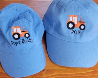 Personalized Tractor Baseball Matching Hat Cap Gift, Pops Buddy Youth Cap Hat, Dad and Son Matching Tractor Cap, Birthday Gift