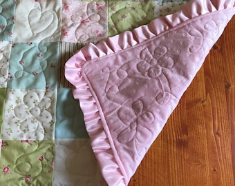 Handmade Patchwork Baby Quilt Teal Pink,Personalized Shabby Chic Nursery Quilt,Custom Floral Baby Shower Quilt,Welcome New Baby Girl Gift