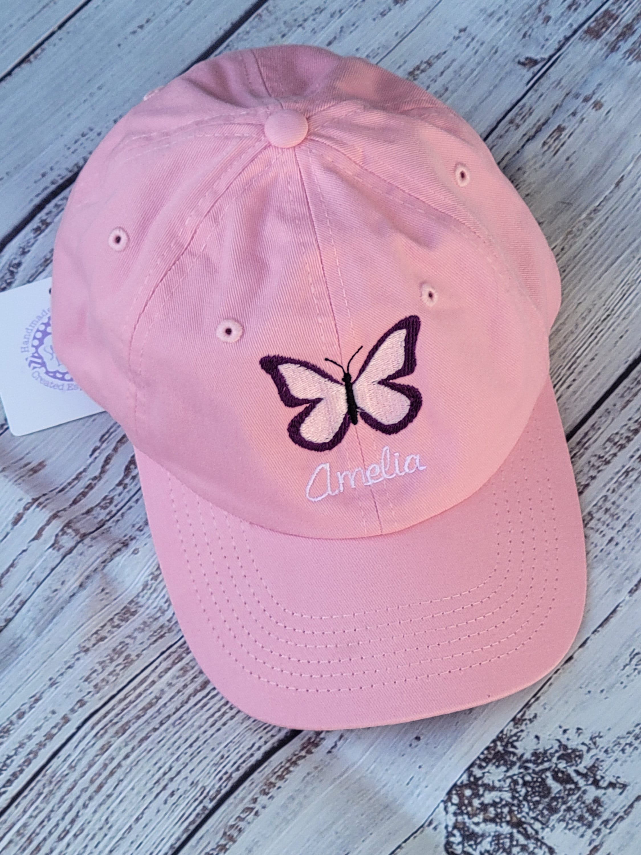 AREA Pink Cap with Crystal Butterfly Patch Pink or White Gather Natural Butterfly Hat - Gather Natural main image 2
