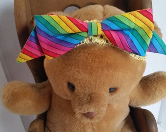 Rainbow Stripe Head Band Hair Bow,Multi Color Hairbow Headband,Bright Stripe Rainbow Hairpiece,Baby Toddler Girl Birthday Photo Prop