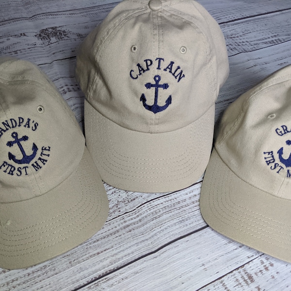Captain First Mate Matching Adult/Child Baseball Caps, Nautical Caps Sets, Grandpa/Kids Cap Sets, Daddy Baby Boy/Girl Coordinating Caps