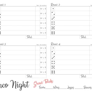 BUNCO Score Sheet BUNCO Score Card