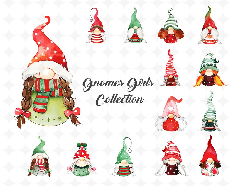 Christmas Girl Gnome Collection Png Gnomes Lover Png Merry Etsy
