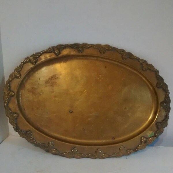 FREE SHIPPING! Vintage Brass Decorative Serving Tray Large Made In India