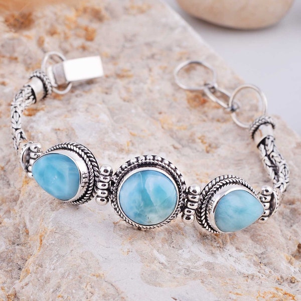 Set Bali Silver Larimar Bracelet for Women and Larimar Earring | Bali Silver Bracelet  | Best Valentine Gifts For Her | Indonesia Jewelry