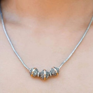 Bali Silber Kugel Perlen Kette mit 18 K Gold Einlage | Bali Handmade Silber Schmuck Kostenloser Versand
