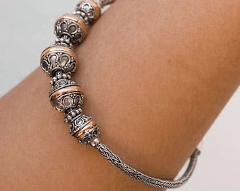 Bali Silver Bracelet Byzantine Chain with Gold 18 K | Bali Hanmade Silver Jewelry Free Shipping