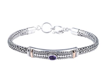 Bali Bracelet with Tulang Naga and Gold 18K | Indonesian Silver Bracelet with Amethyst | Best Gift for Her