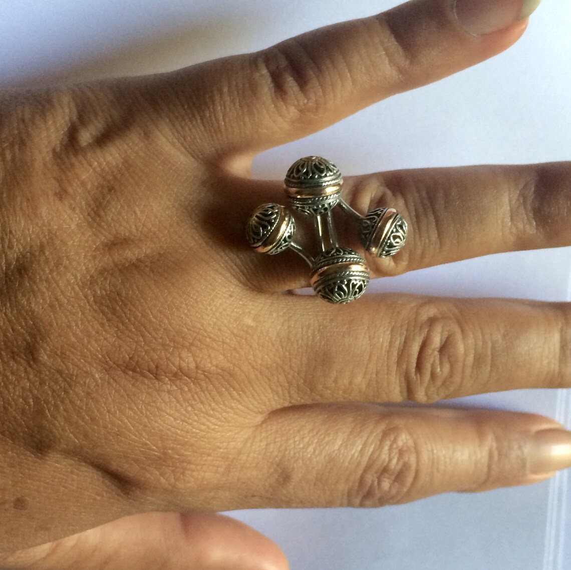 Bali Silver Rings Ball With Gold 18K Silver Twisted Ring Etsy