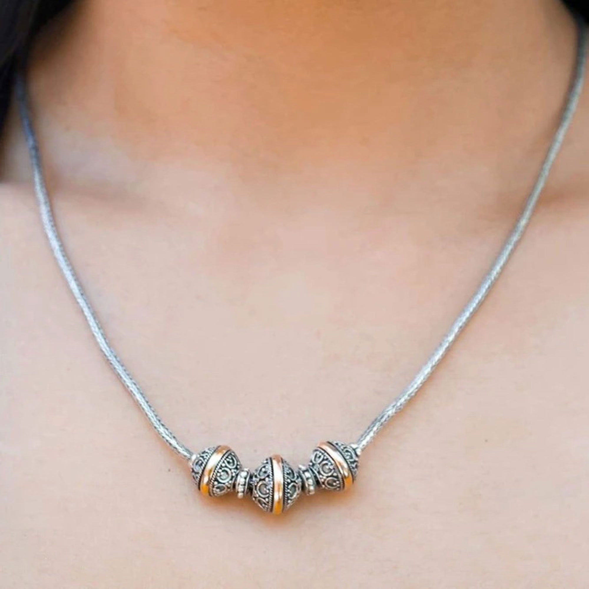 Collana Bali Lunga 20'' In Argento Con Perline Di Ematite, Conchiglia E Semi – Fatta A Mano - Foto 3